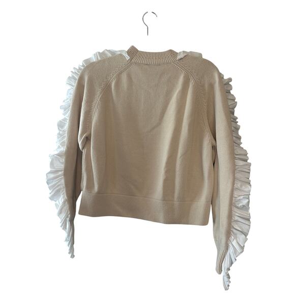 Aje Anais Knit Sweater Cream Medium Ruffle Sleeve Cotton - Picture 3 of 8